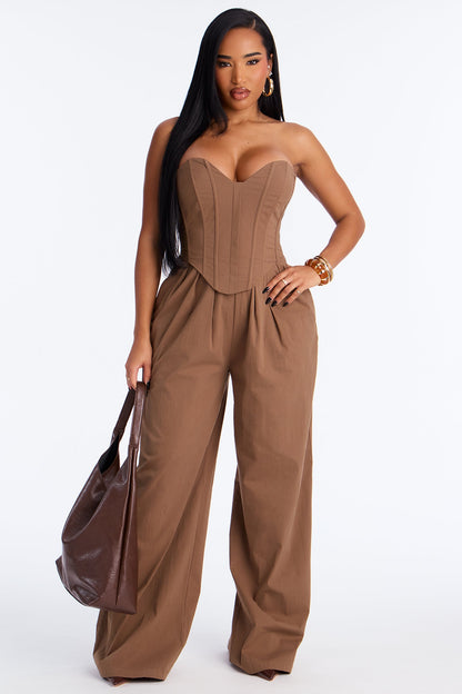 Eyes On Me Poplin Wide Leg Jumpsuit - Olive