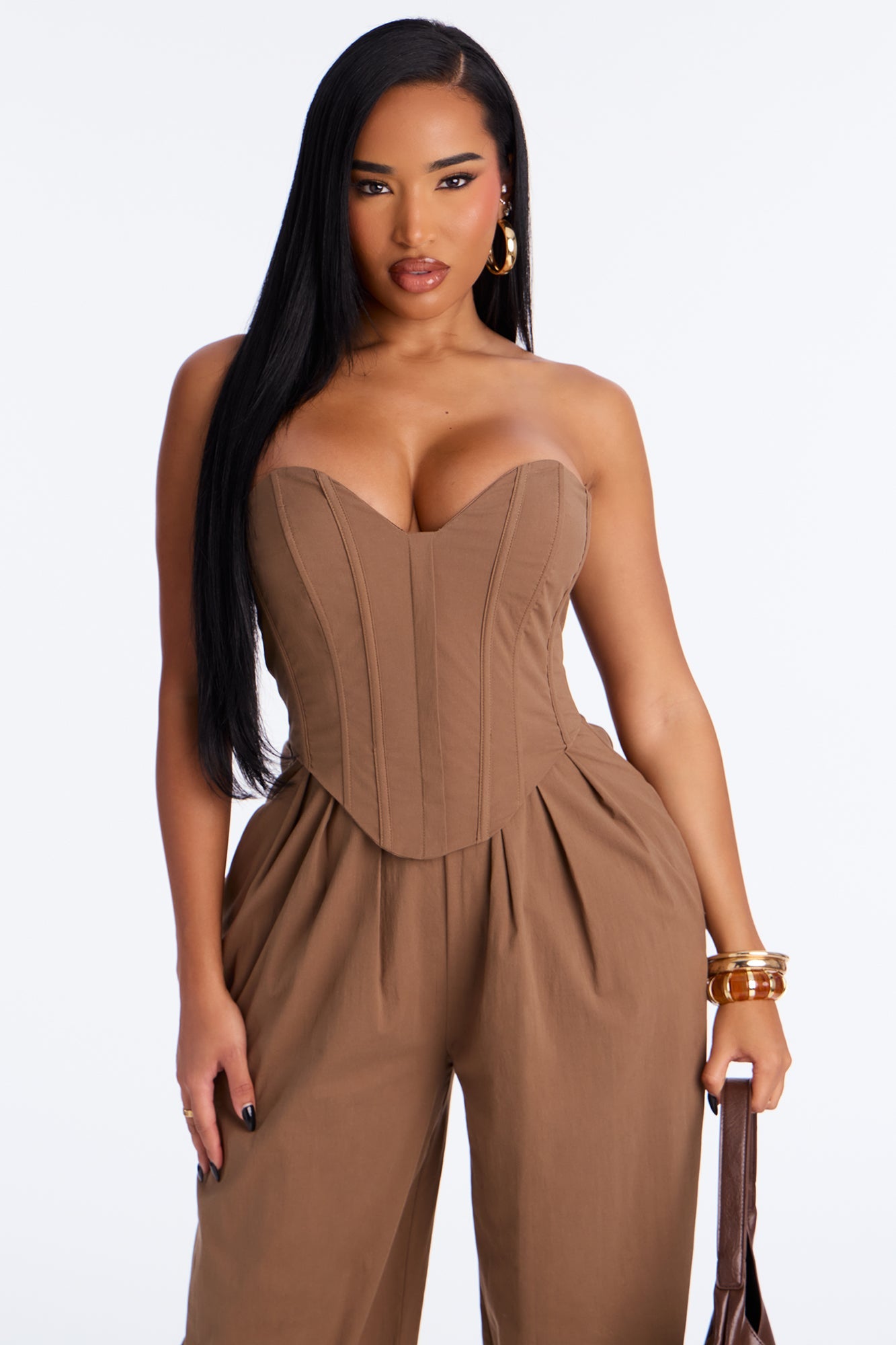 Eyes On Me Poplin Wide Leg Jumpsuit - Olive