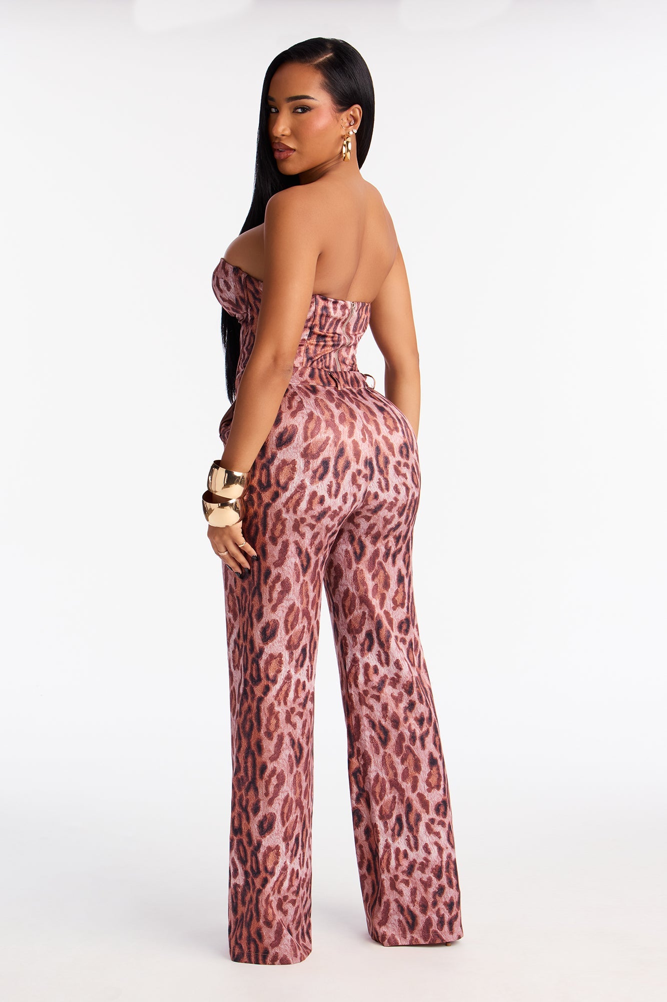 Melania Satin Corset Pant Set - Brown/combo