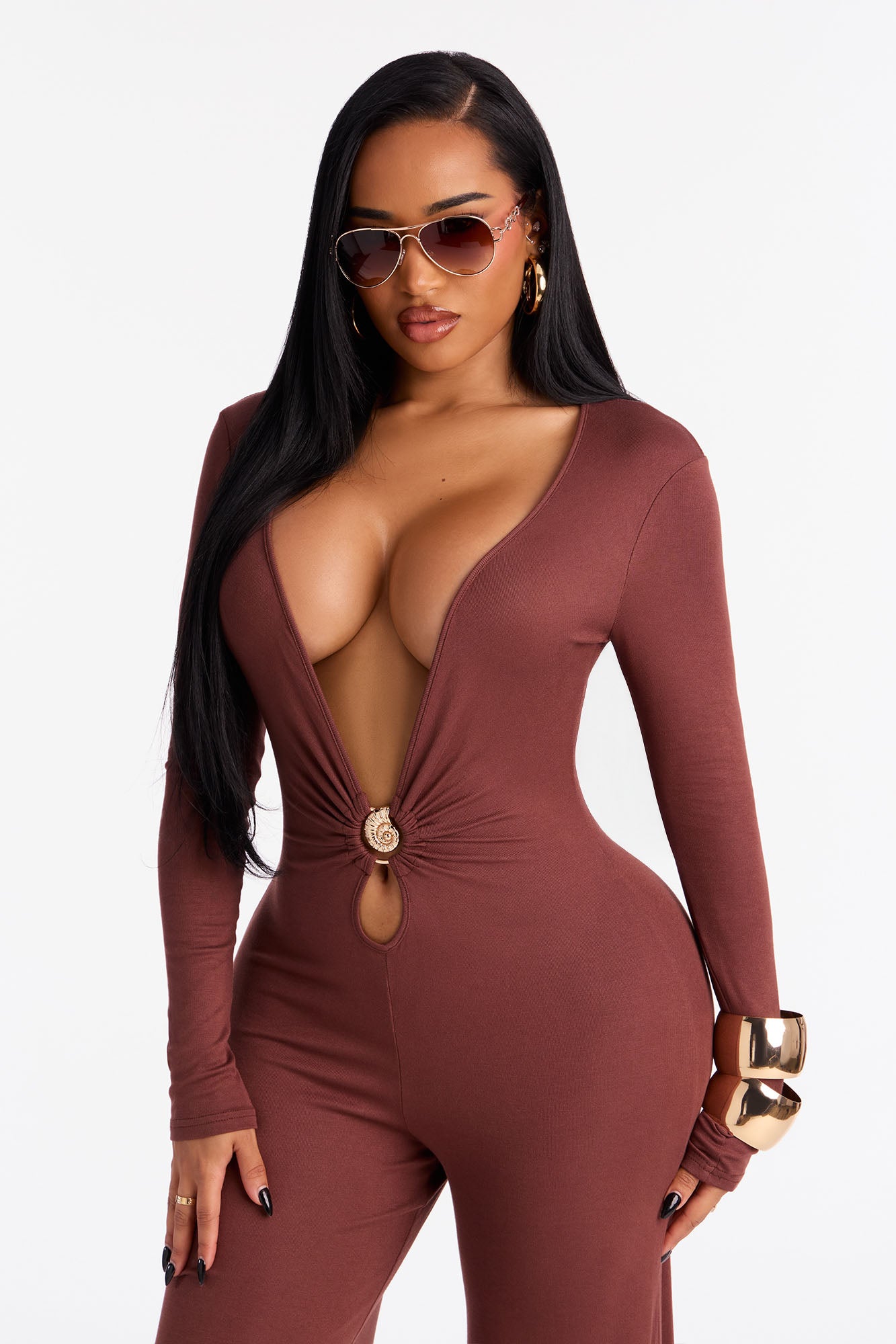 Made To Tempt Plunge Neck Jumpsuit - Brown