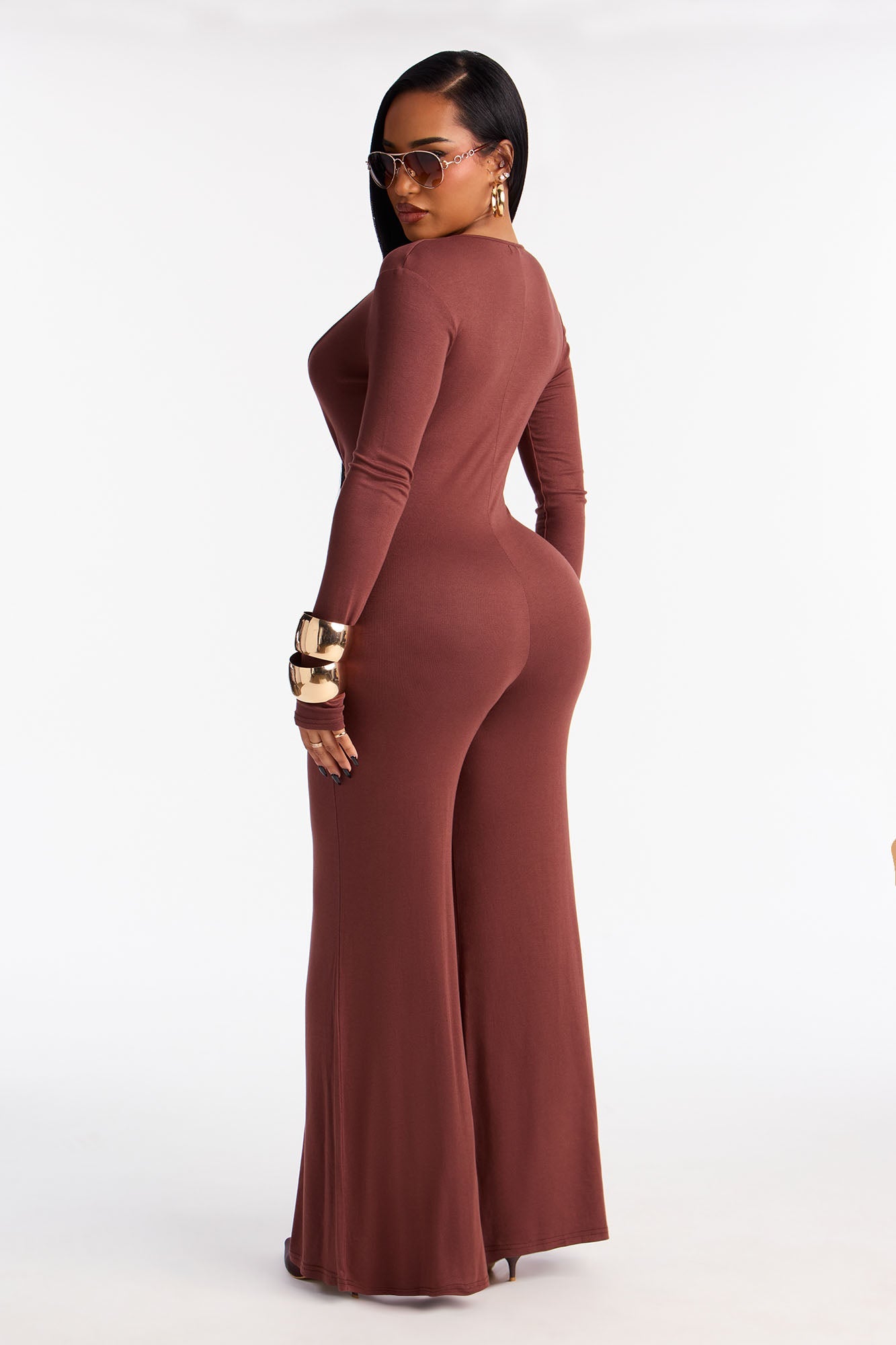 Made To Tempt Plunge Neck Jumpsuit - Brown
