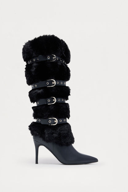 Albany Faux Fur Buckle Boots - Black