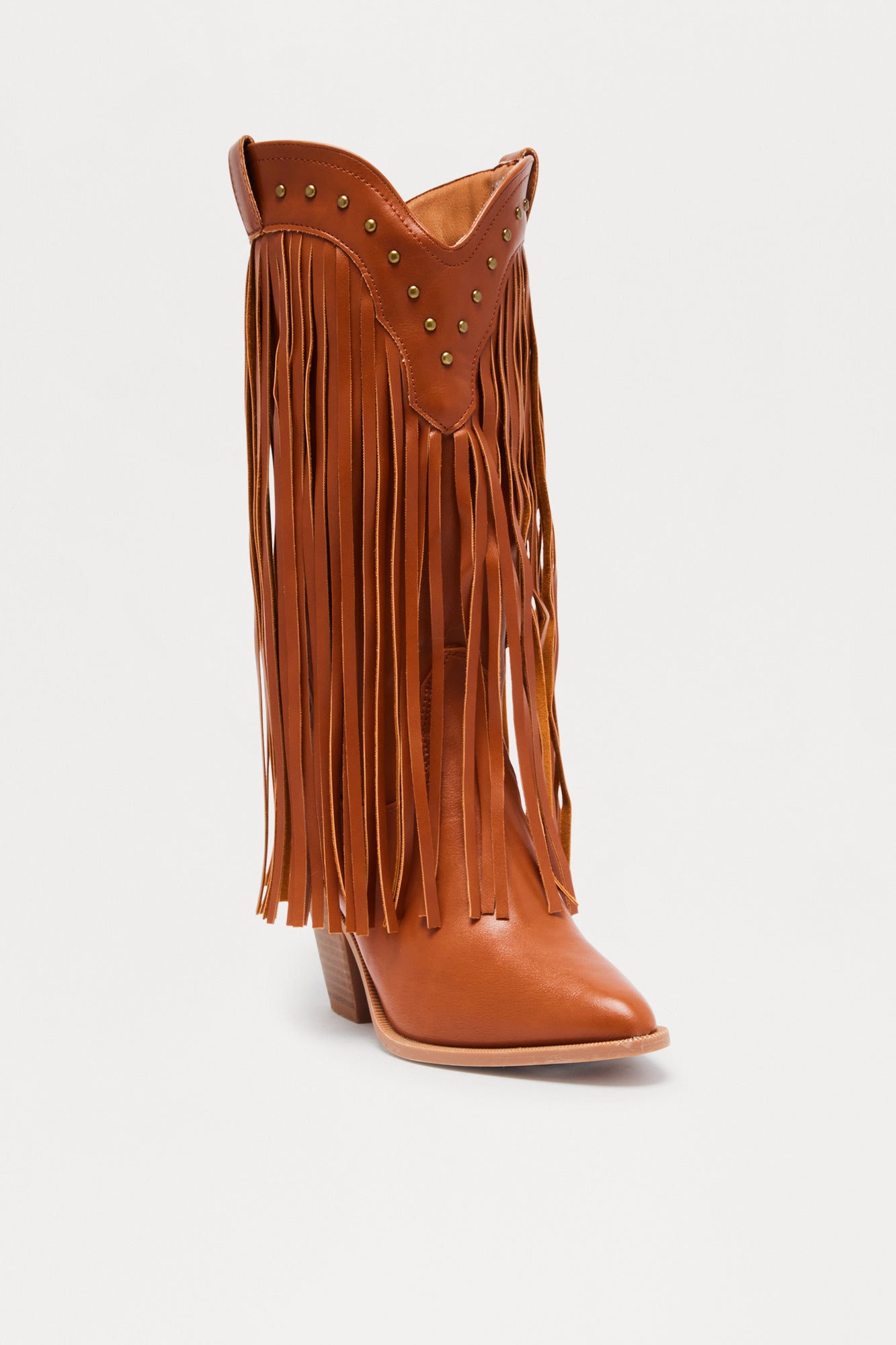 Rancher Studded Fringe Cowboy Boots - Tan