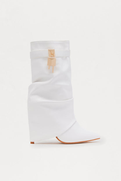 Crue Ruched Overlay Boots - Ivory