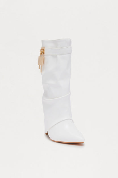 Crue Ruched Overlay Boots - Ivory