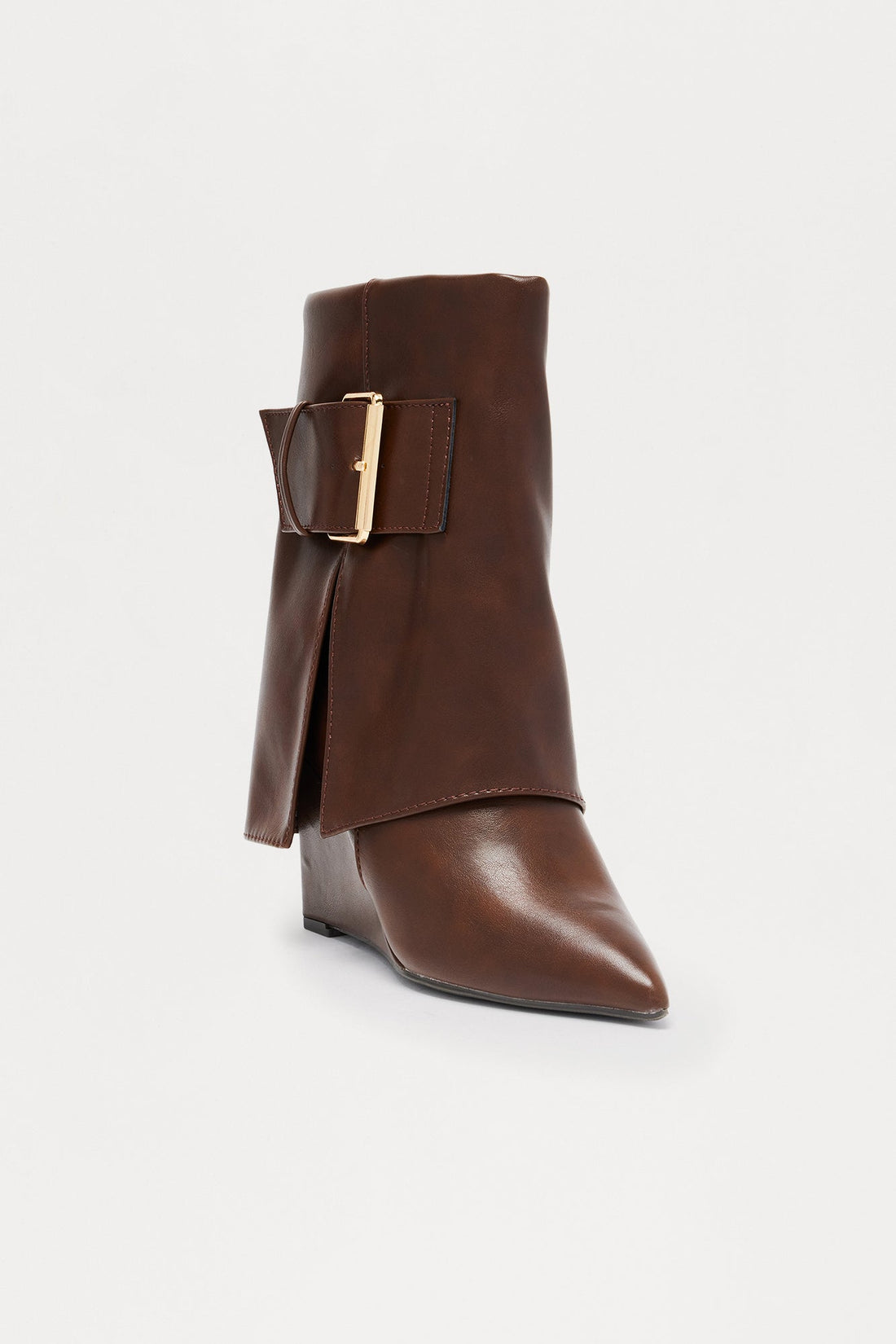Heights Buckle Overlay Booties - Brown