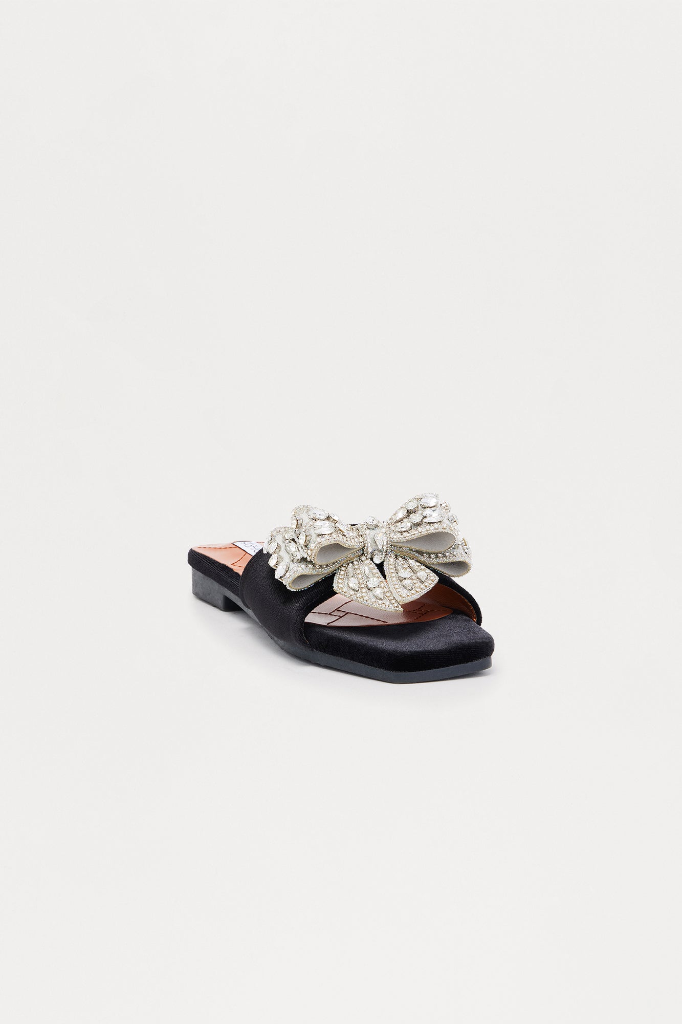 Ribbona Rhinestone Velvet Sandals - Black
