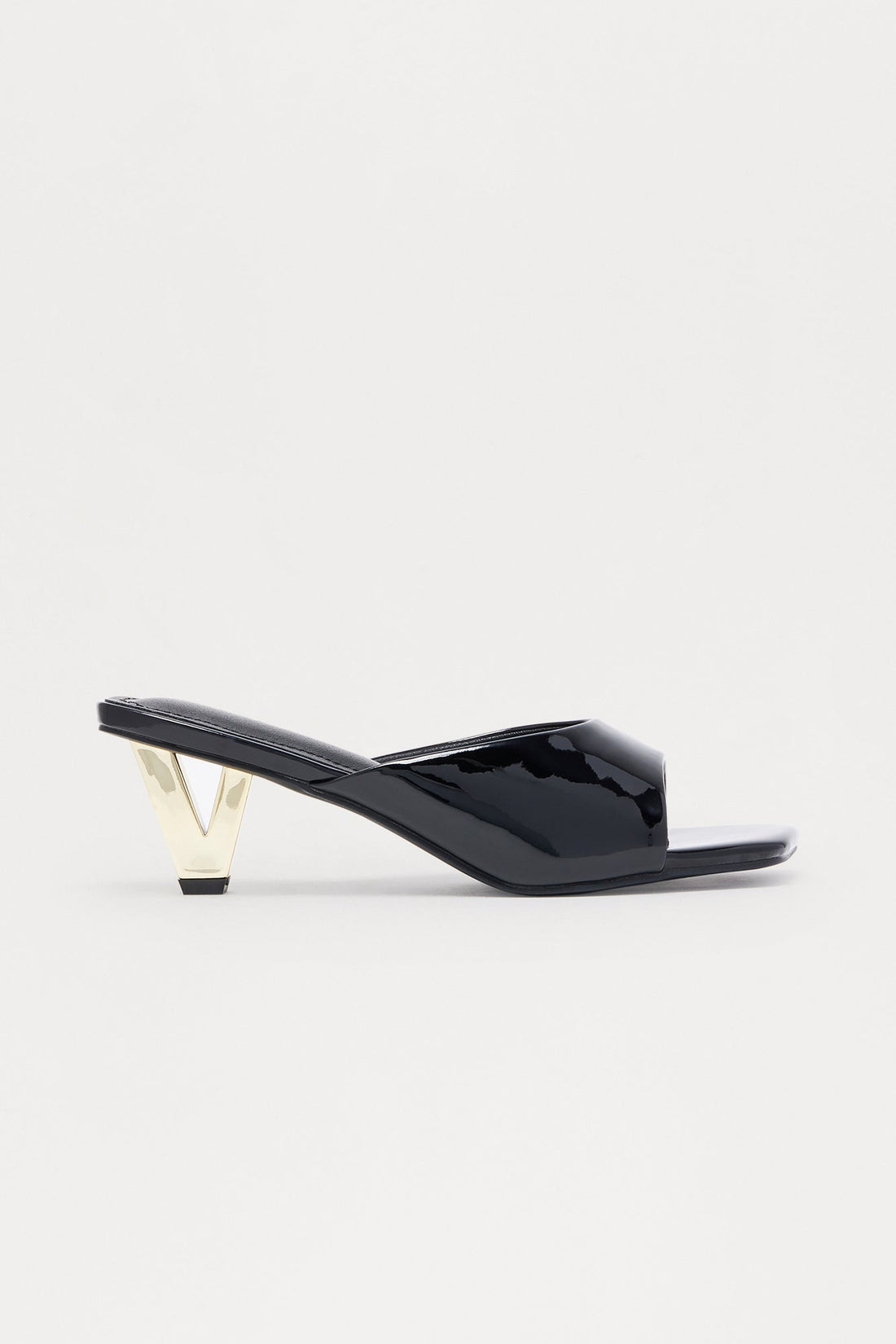 Saree Faux Patent Mules - Black