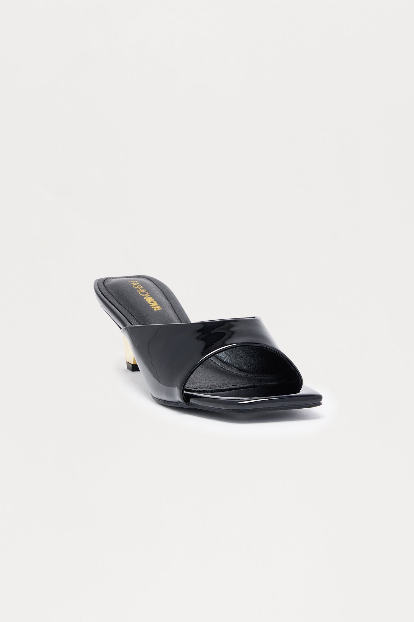 Saree Faux Patent Mules - Black