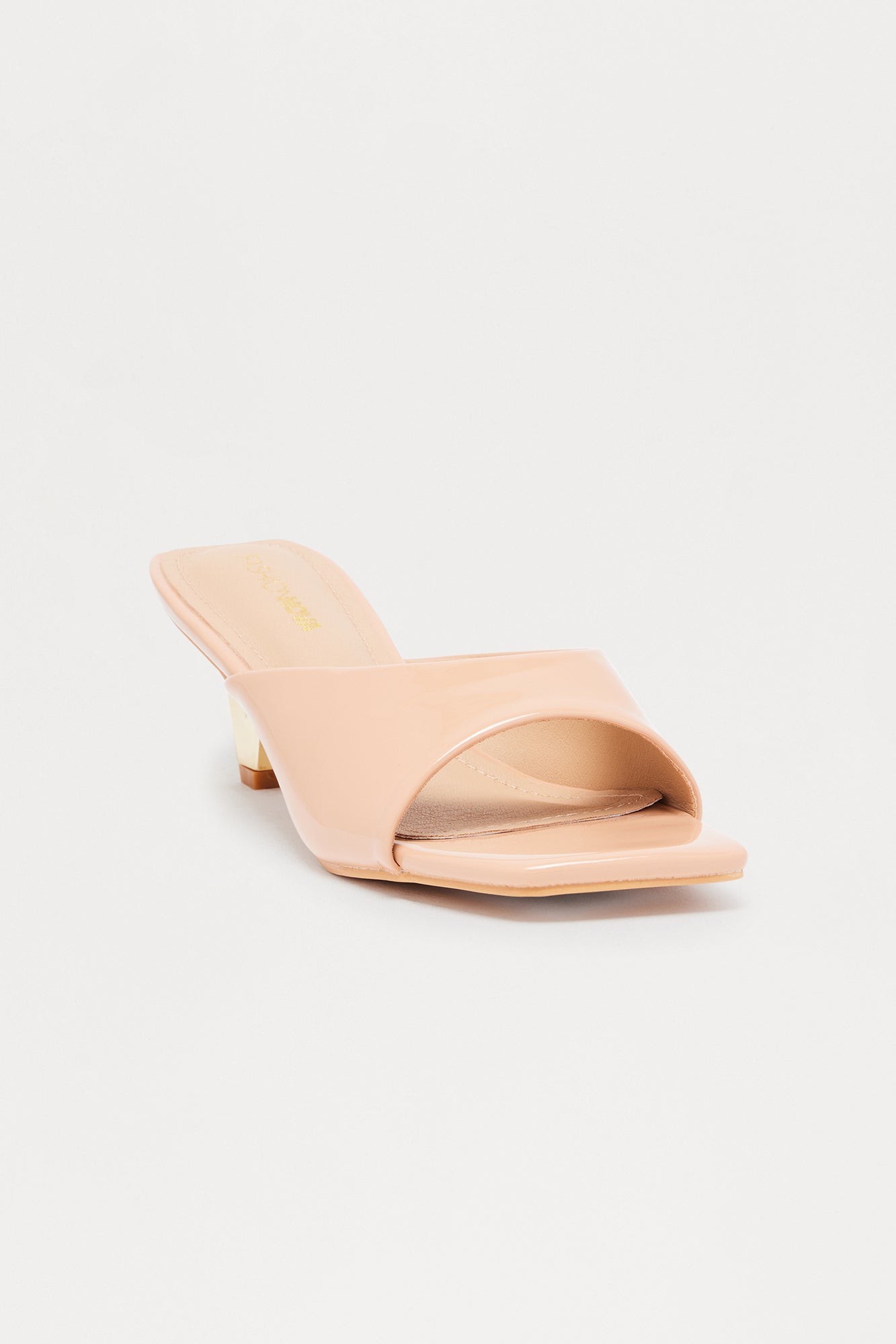 Saree Faux Patent Mules - Beige