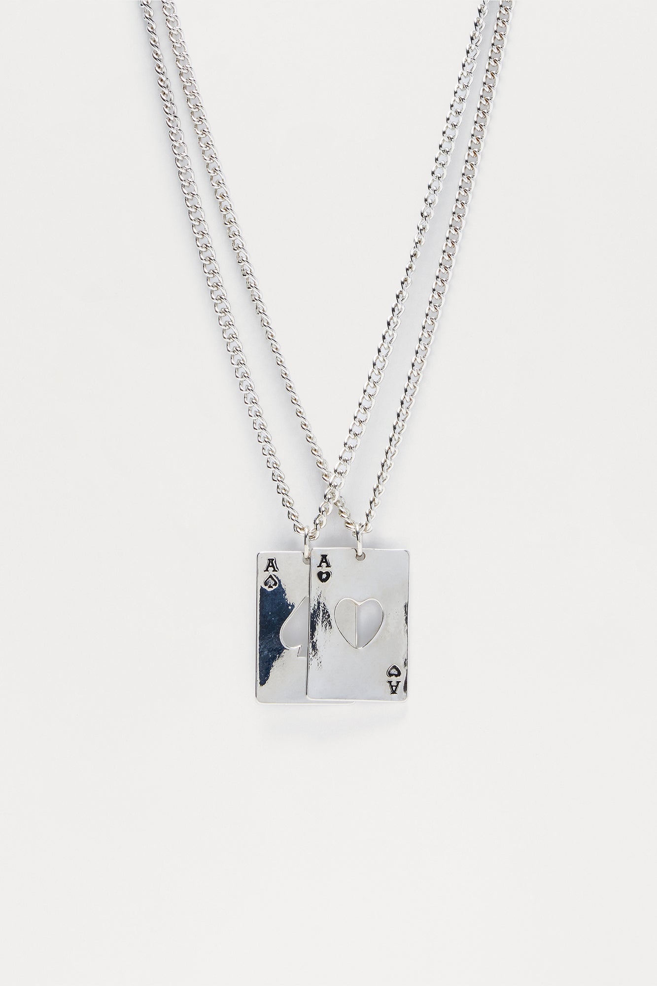 Playing Card 2 Piece Layered Pendant Necklace Set - Silver