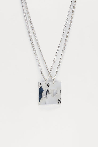 Playing Card 2 Piece Layered Pendant Necklace Set - Silver