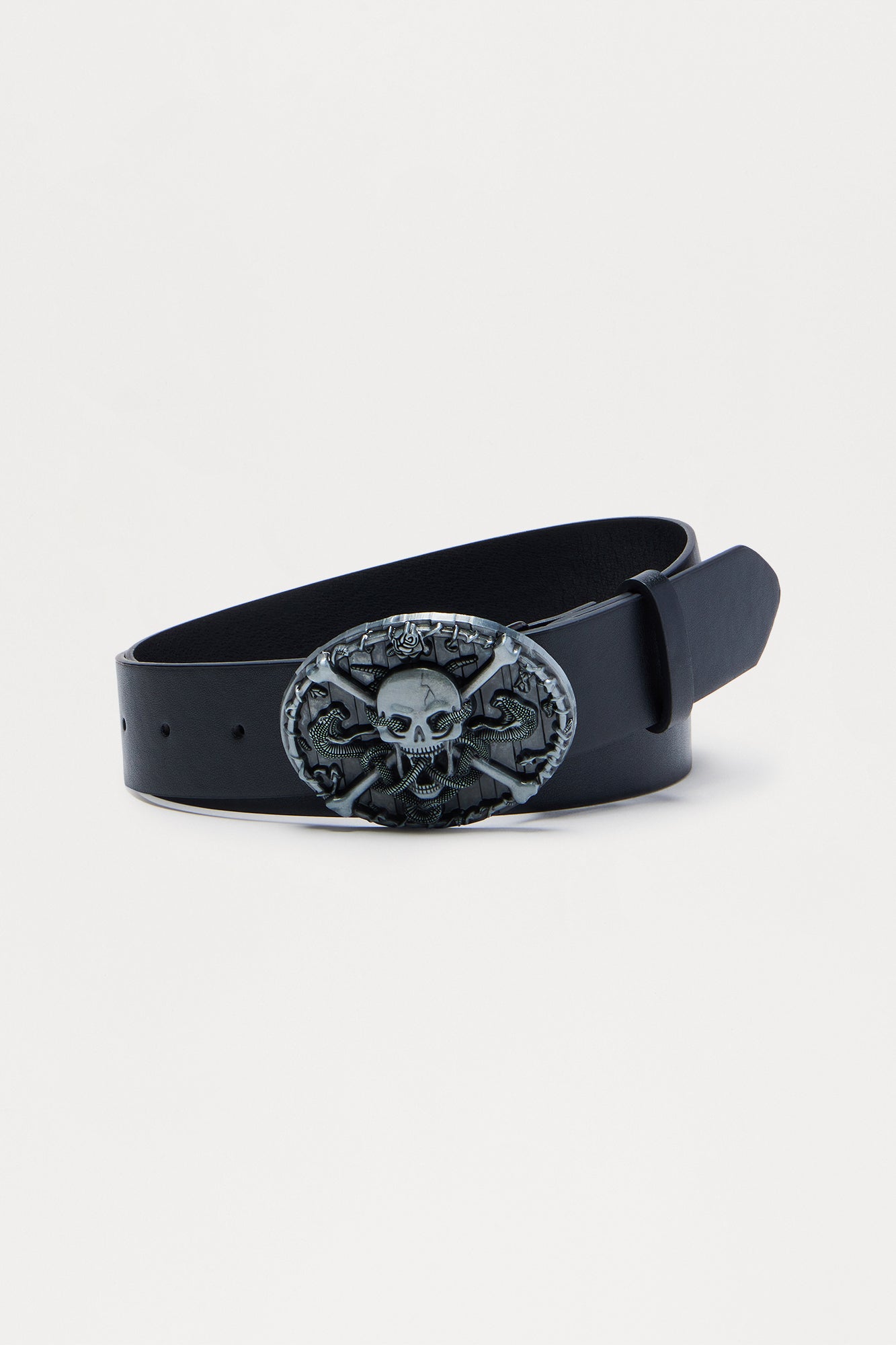 Skeleton &amp; Snake Buckle Belt - Black