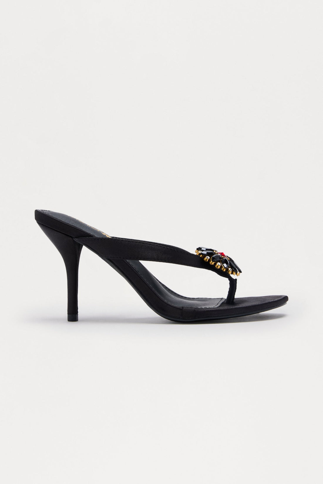 Maelynn Satin Thong Mules - Black