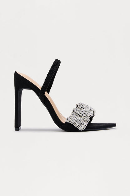 Noely Rhinestone Slingback Heels - Black