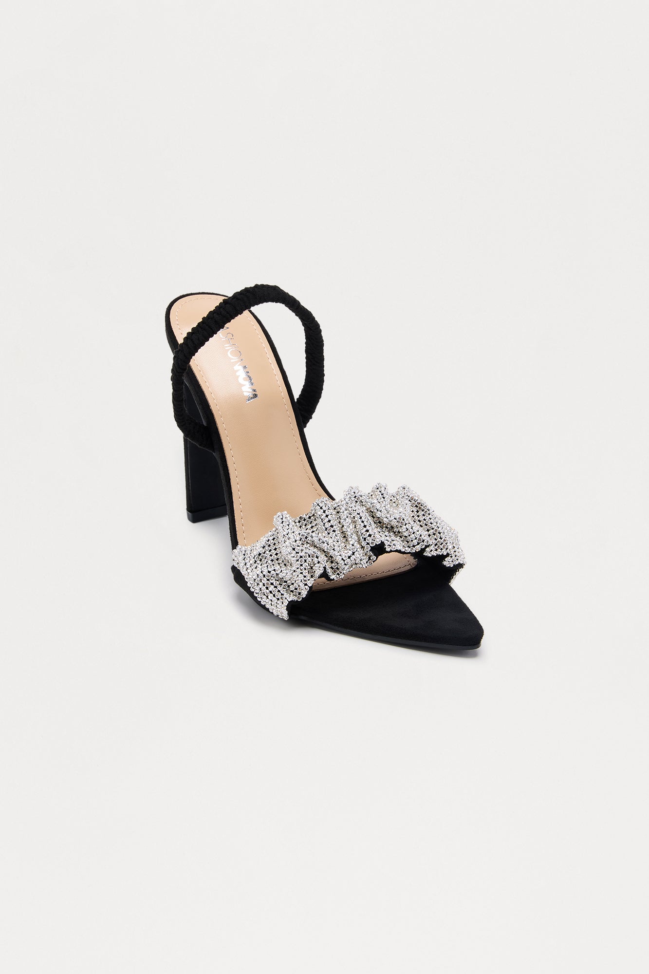 Noely Rhinestone Slingback Heels - Black
