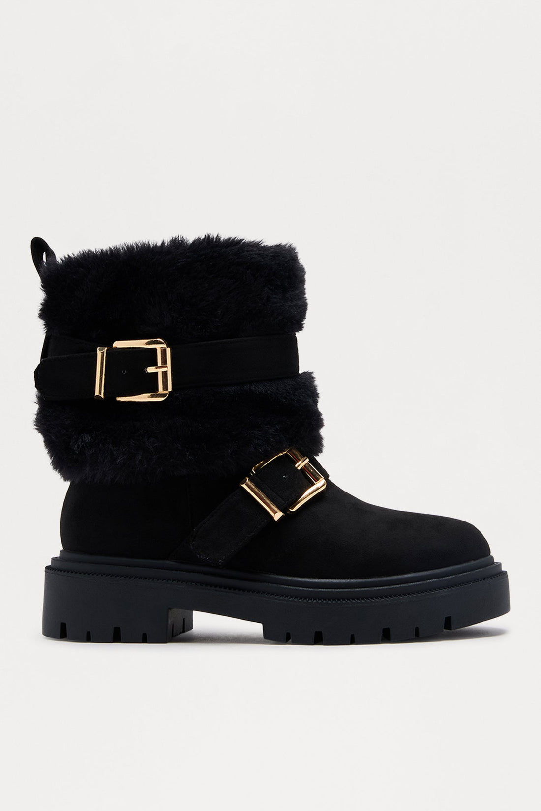 South Pole Fur Trim Buckle Booties - Black