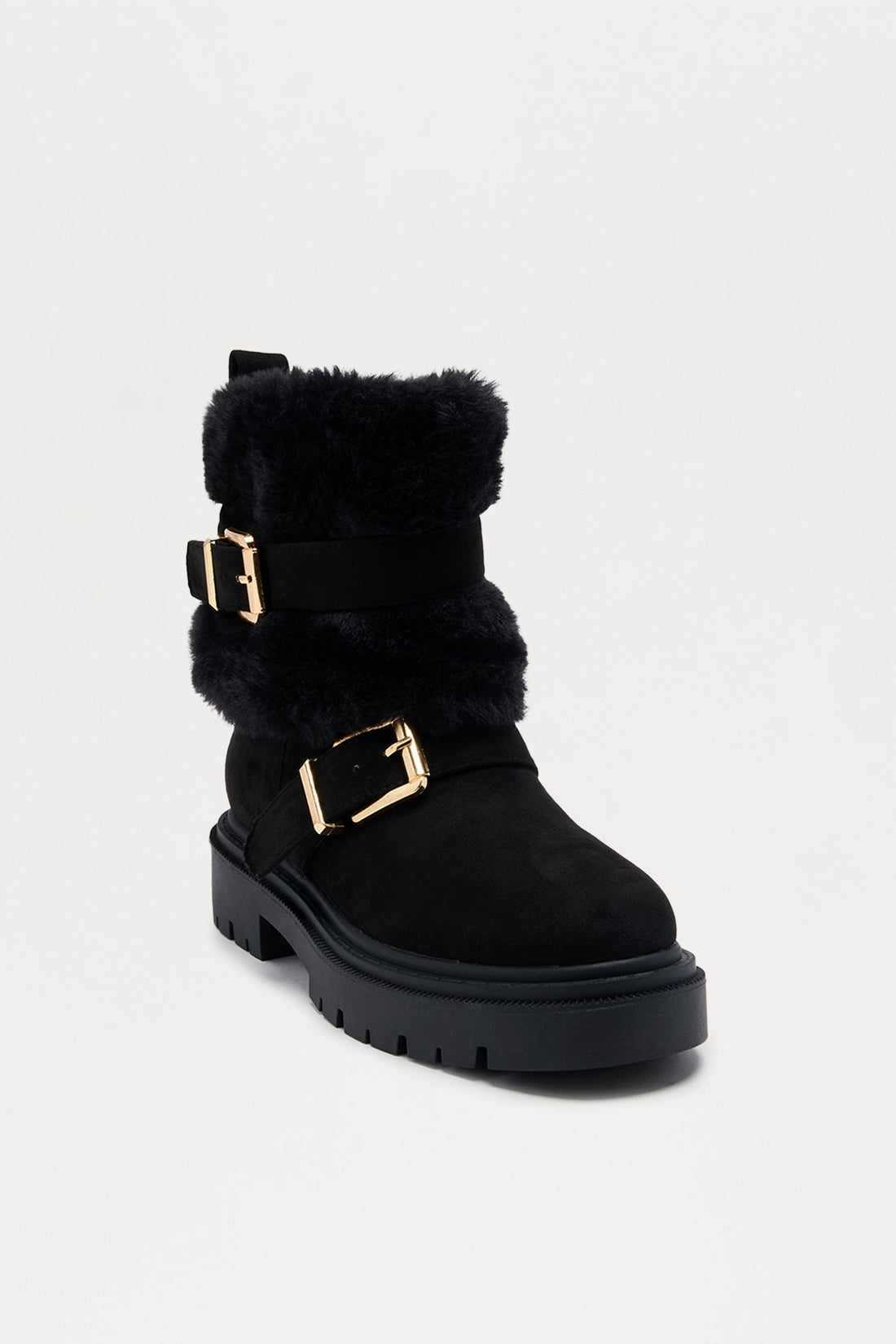 South Pole Fur Trim Buckle Booties - Black
