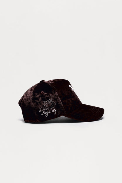 City Of Angels Velvet Structured Snapback Hat - Brown