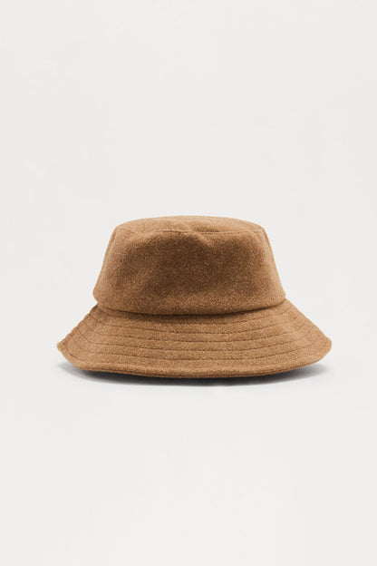 Minimalist Faux Wool Bucket Hat - Brown