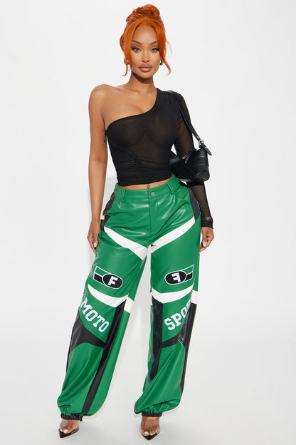 Be A Sport Faux Leather Moto Jogger - Green/combo
