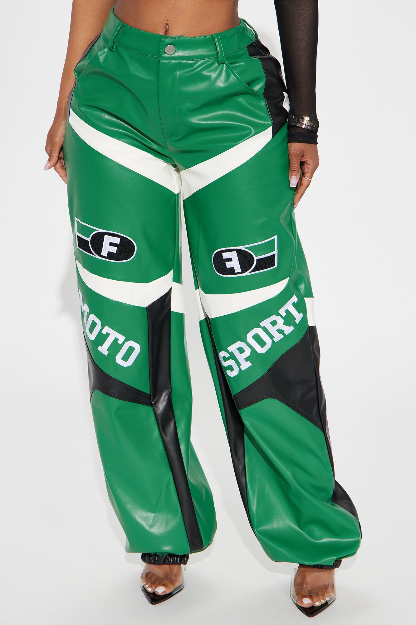 Be A Sport Faux Leather Moto Jogger - Green/combo
