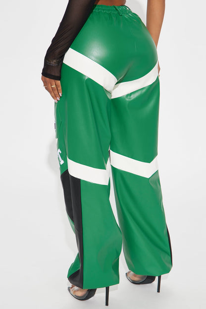 Be A Sport Faux Leather Moto Jogger - Green/combo