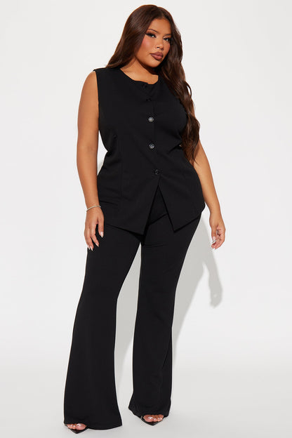 Office Sweetheart Vest Pant Set - Black