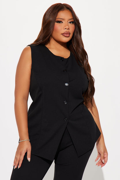Office Sweetheart Vest Pant Set - Black