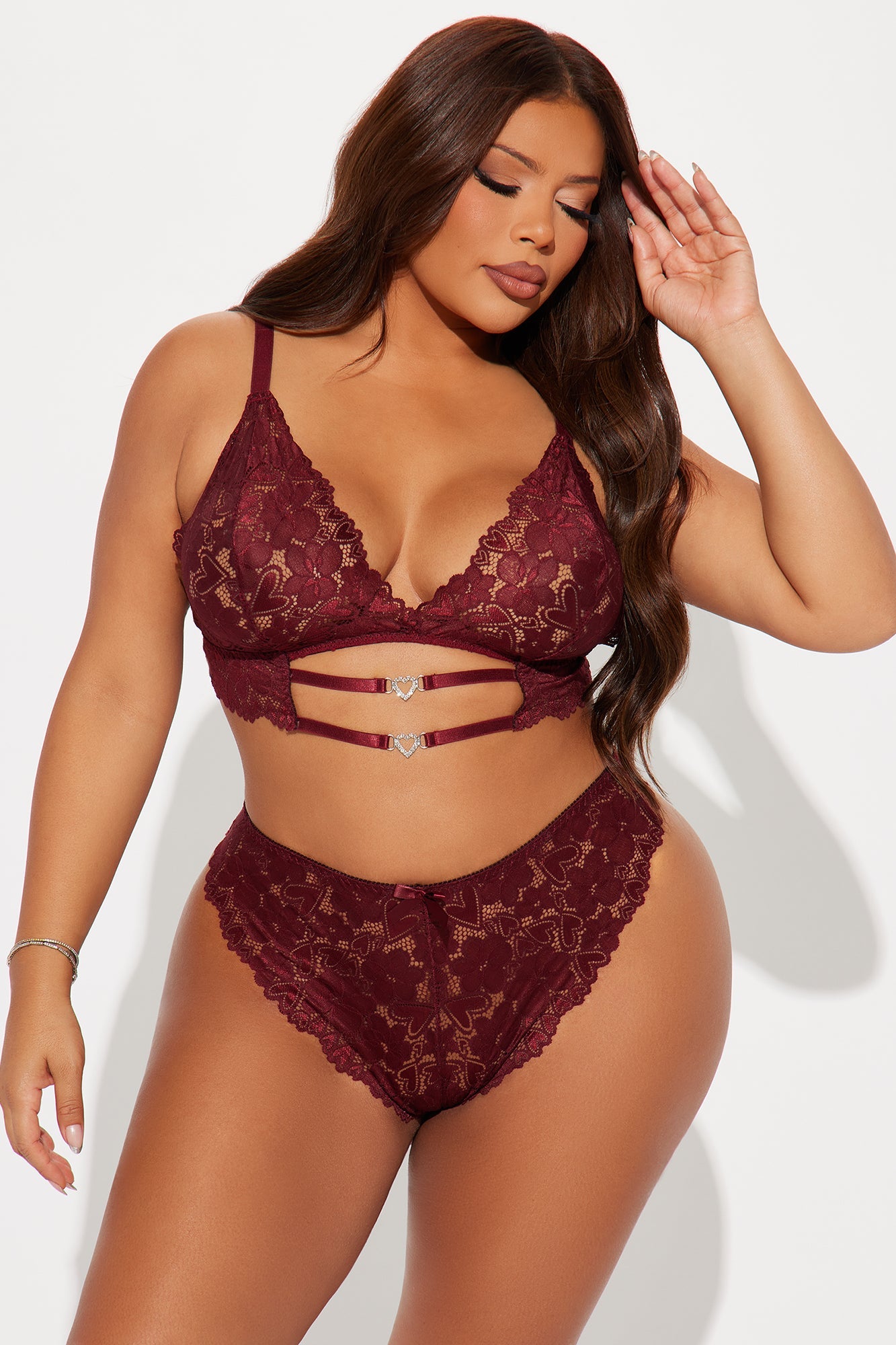 Secret Love Affair Crotchless 2 Piece Set - Wine