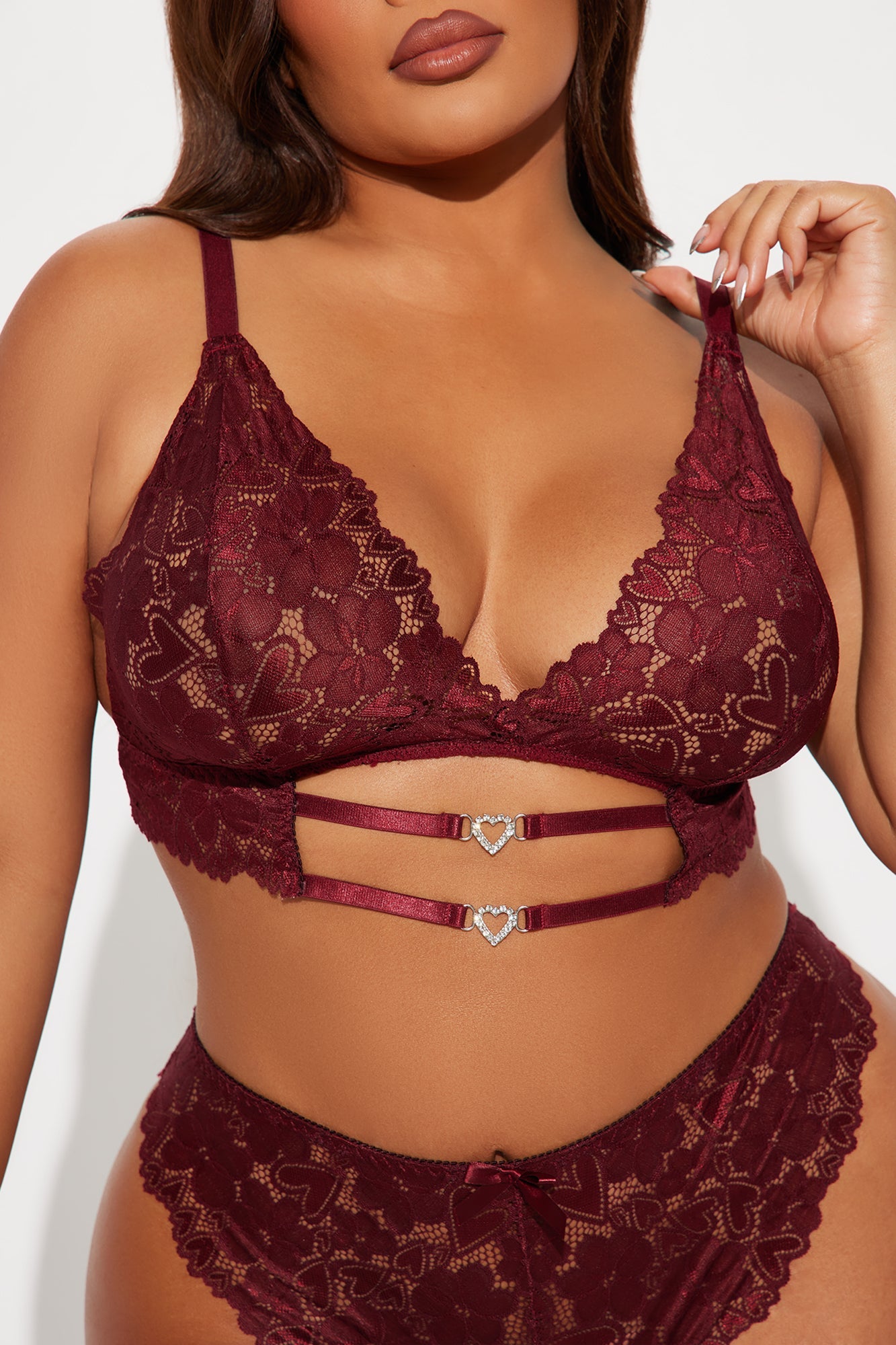 Secret Love Affair Crotchless 2 Piece Set - Wine
