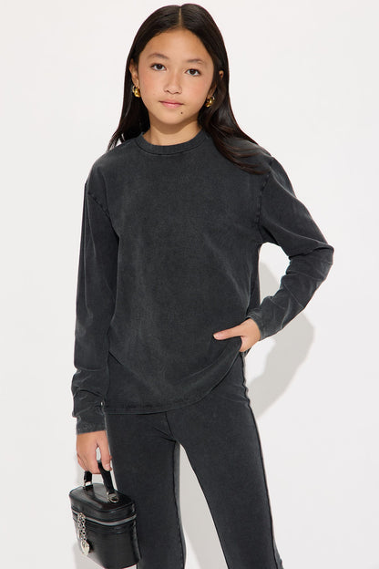 Mini Stepping Out Mineral Wash Long Sleeve Legging Set - Charcoal