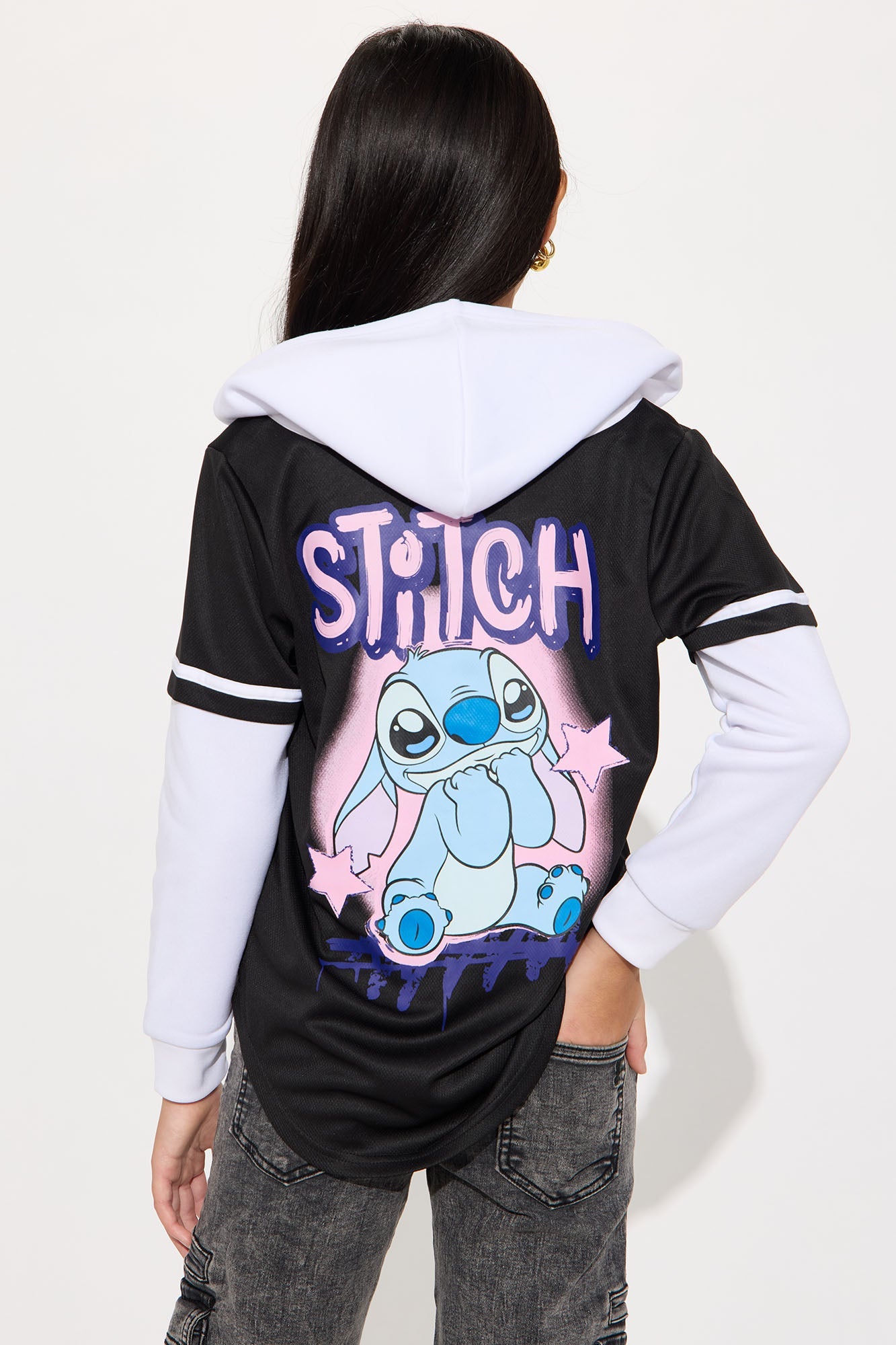 Mini Stitch Ohana Forever Hooded TwoFer Jersey - Black/White