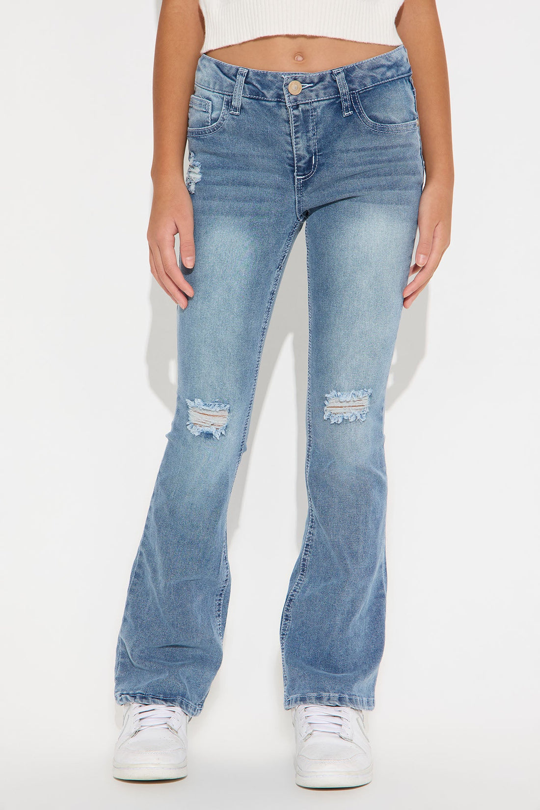 Mini Gabby Distressed Flare Jeans - Medium Wash