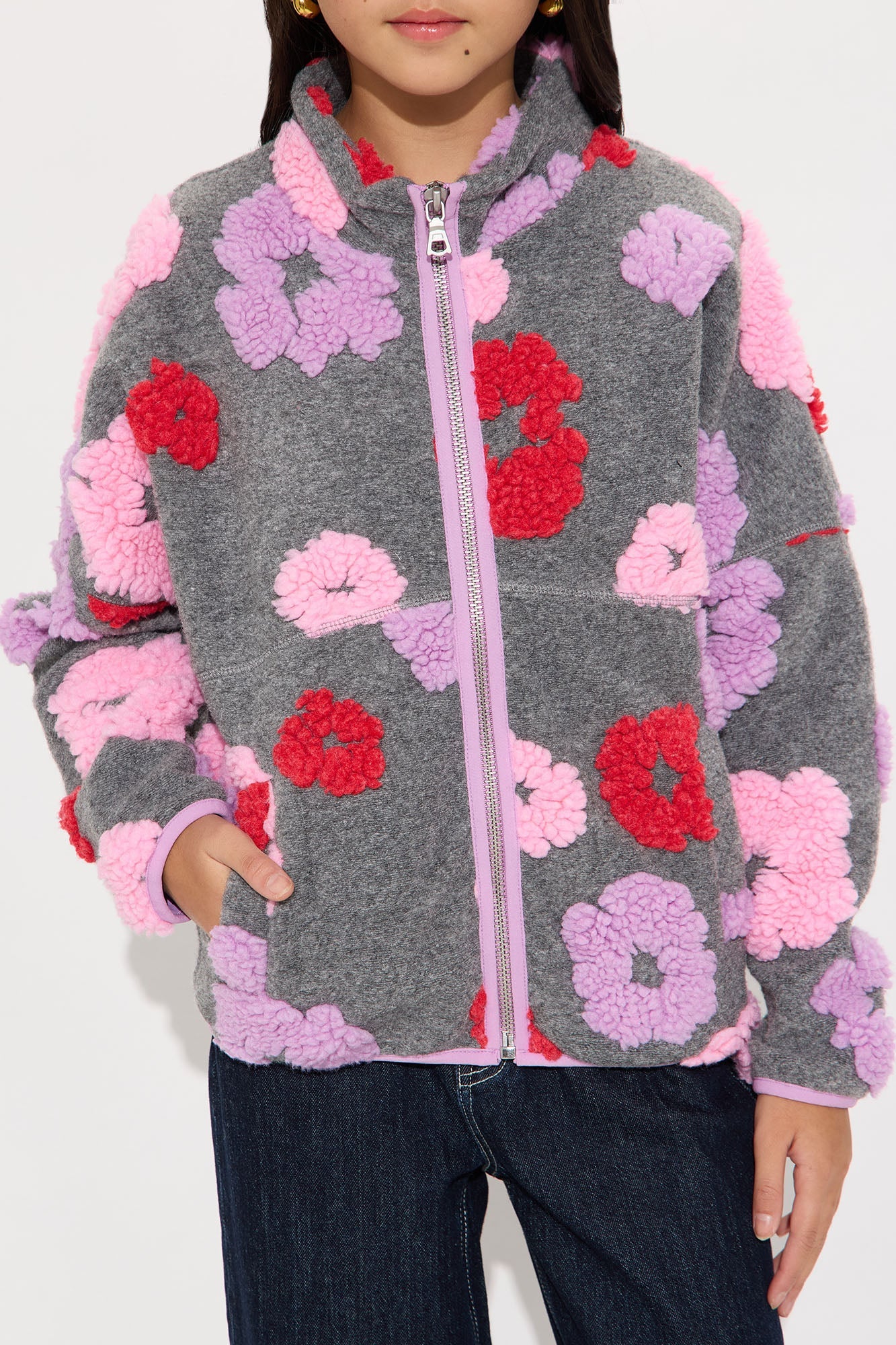 Mini Sherpa Tears Oversized Zip Jacket II - Grey/combo