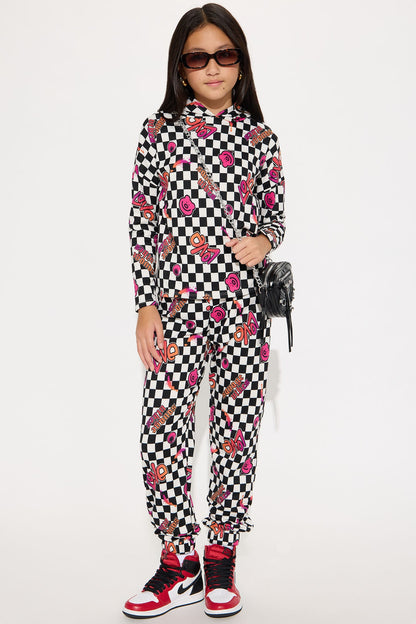 Mini Love Is All Around Checkered Jogger Pant Set - Black/White