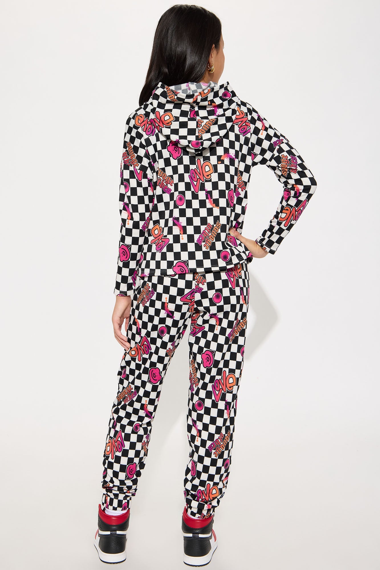 Mini Love Is All Around Checkered Jogger Pant Set - Black/White