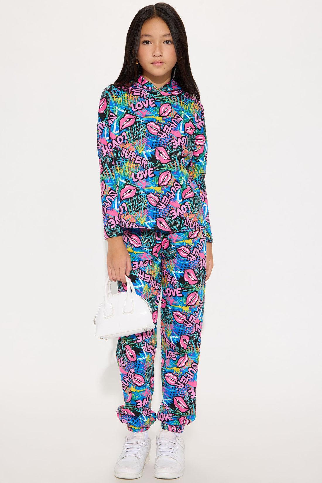 Mini Super Cool Printed Jogger Pant Set - Purple/combo