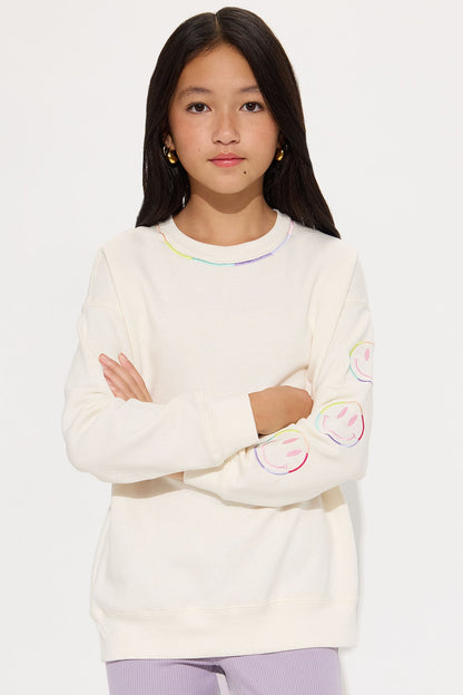 Mini Smiley Girl Flare Leg Pant Set - Cream/combo