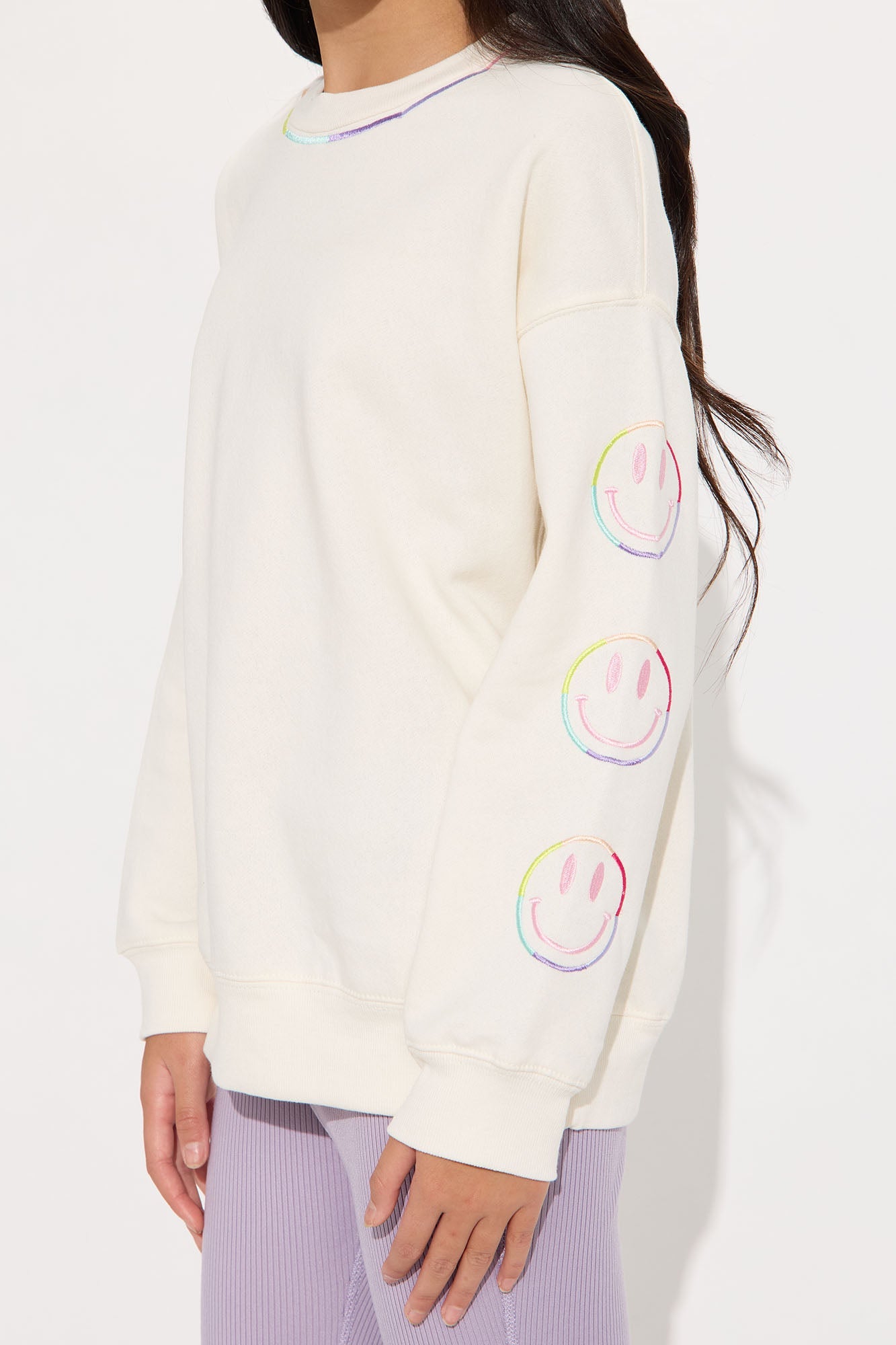 Mini Smiley Girl Flare Leg Pant Set - Cream/combo