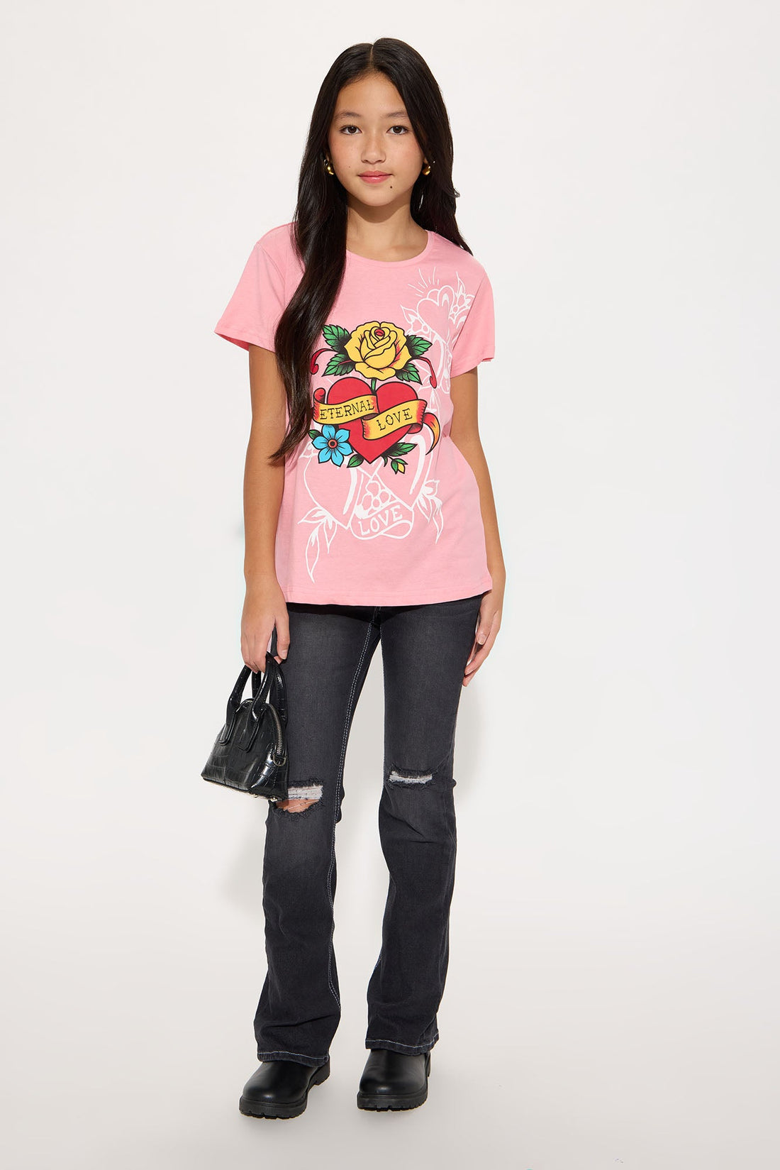 Mini Ed Hardy Eternal Love Short Sleeve Front/Back Tee - Light Pink
