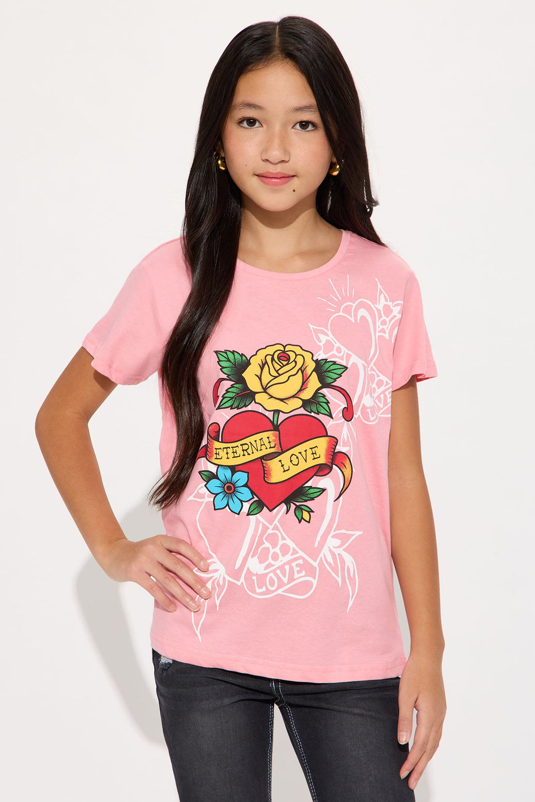 Mini Ed Hardy Eternal Love Short Sleeve Front/Back Tee - Light Pink