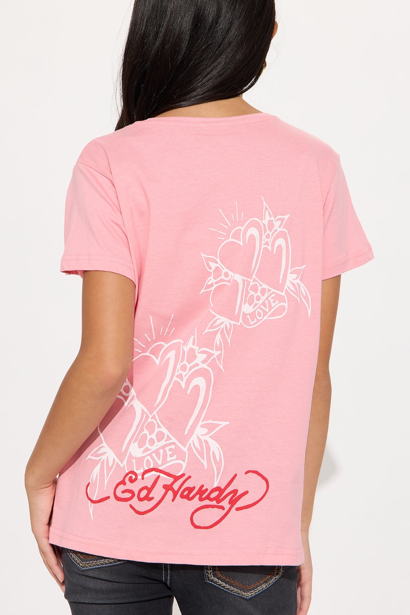 Mini Ed Hardy Eternal Love Short Sleeve Front/Back Tee - Light Pink