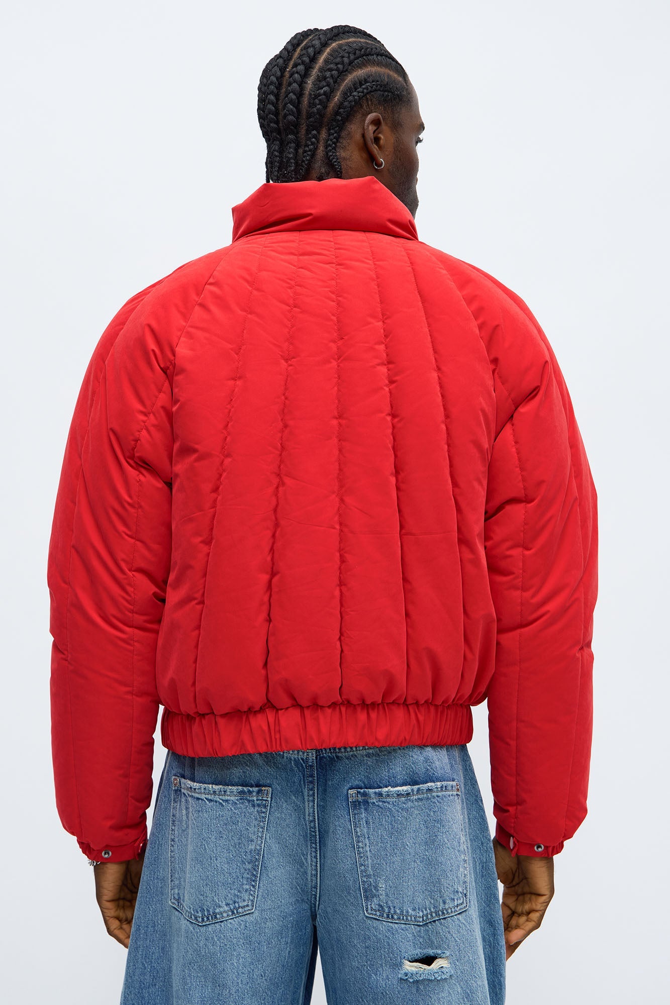 Cropped Center Of Attention Bomber Puffer Jacket - Red