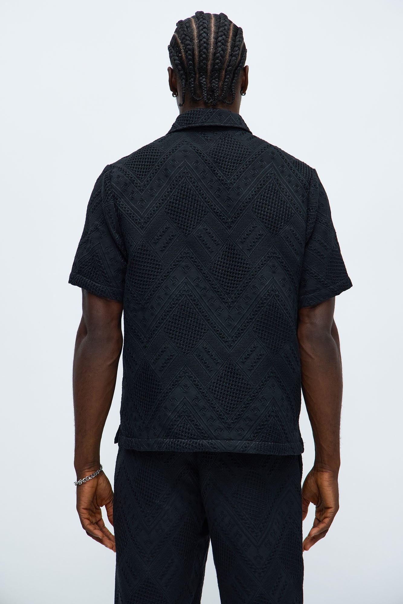 Twist Weave Textured Button Up Shirt - Black