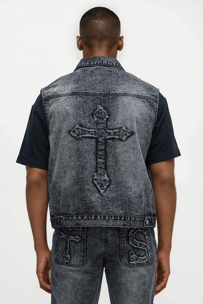 Street Testament Denim Vest - Grey