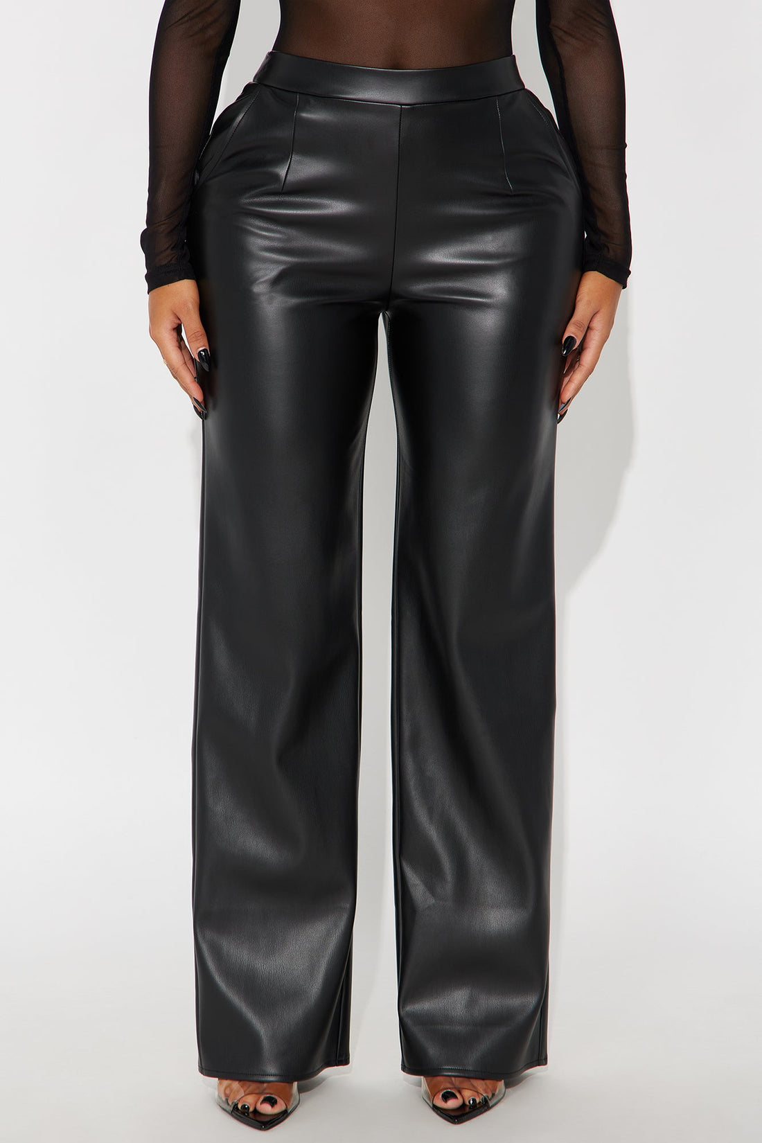 No Small Talk Faux Leather Straight Leg Pant 32″ - Black