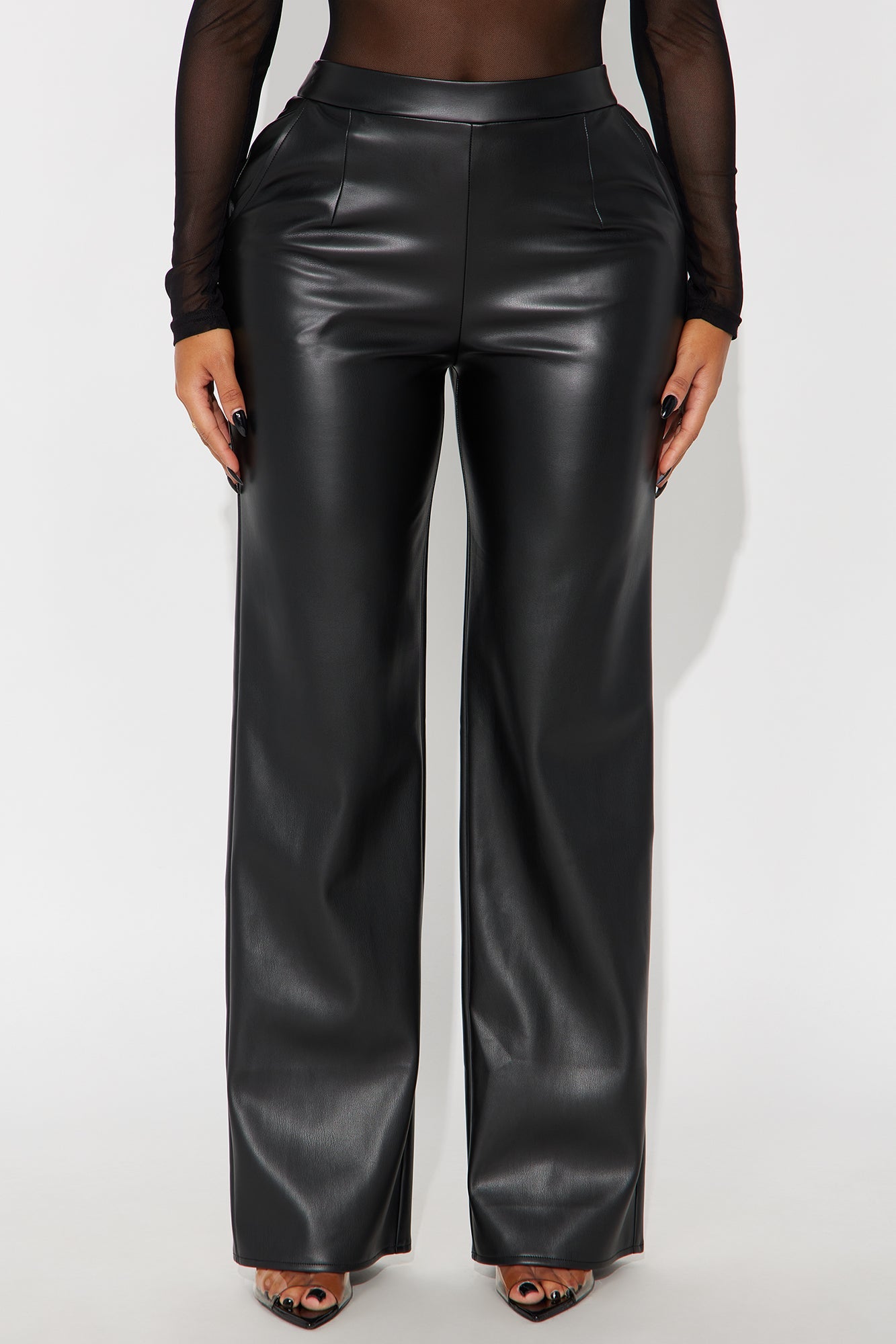 No Small Talk Faux Leather Straight Leg Pant 32″ - Black