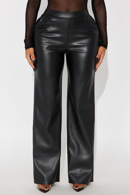 No Small Talk Faux Leather Straight Leg Pant 32″ - Black
