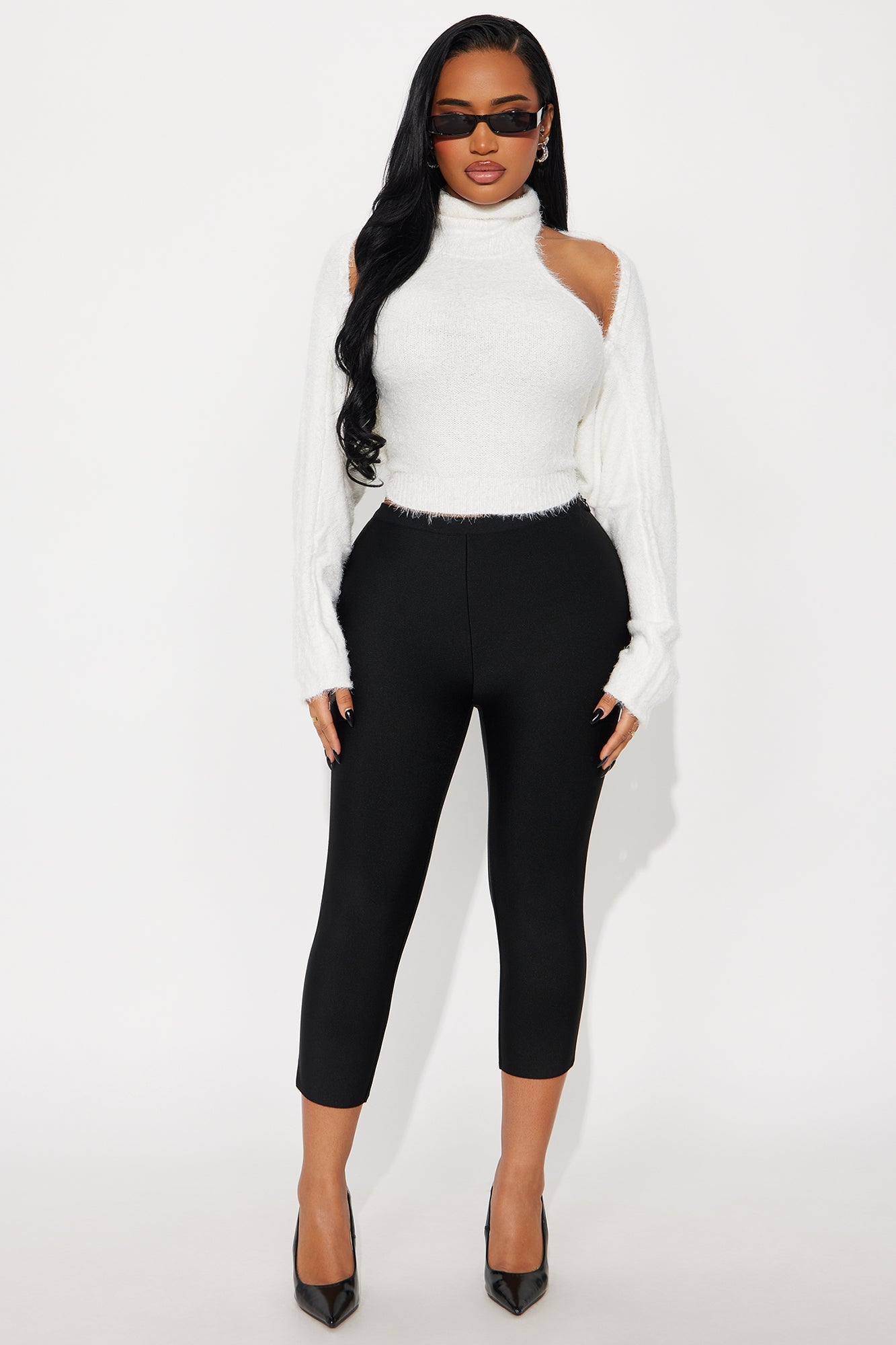 Feeling The Cold Sweater Top Cardigan Set - White